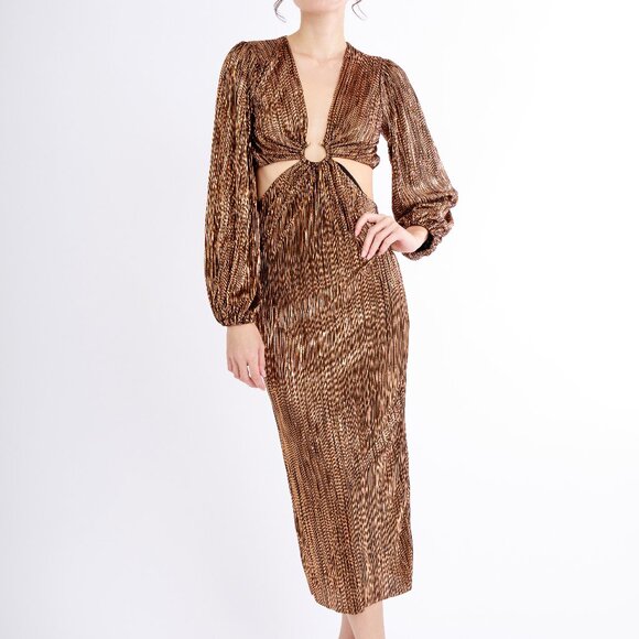 Bronze Midi Cut out Metallic Holiday Dress from Endless Blu Size S - Picture 1 of 13